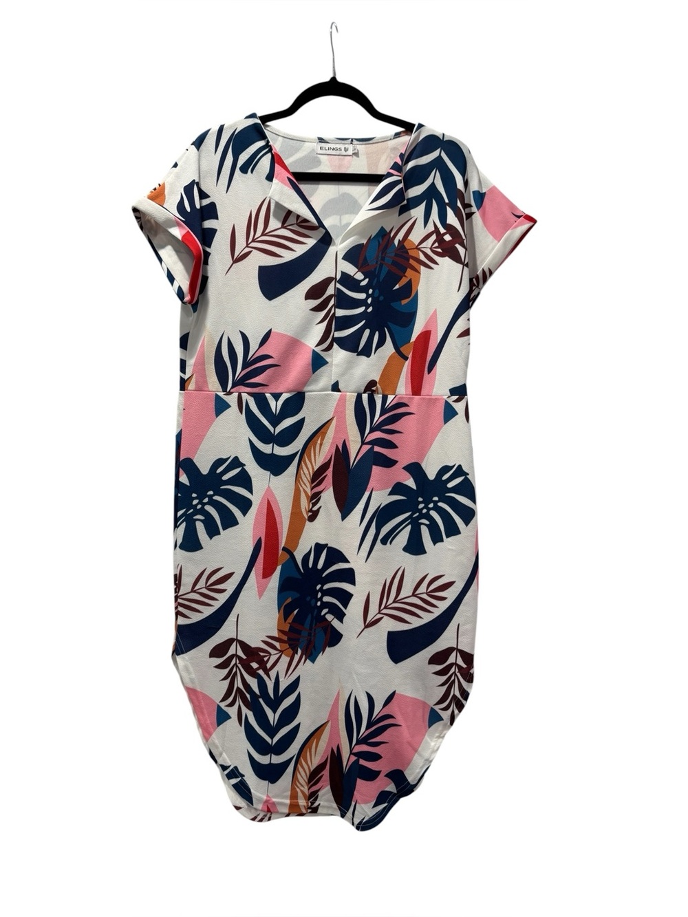 Relaxed Floral Print Maxi Dress in White, Navy & Pink